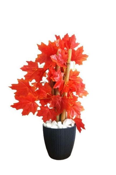 YEŞİLADA Ateş Kızılı Bambu Çubuklu Yapay Çınar Ağacı Antrasit Gri Saksıda 60 ...