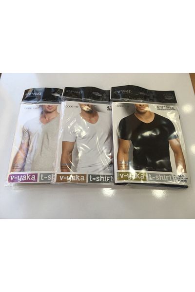 ersa çamaşır 3 Pieces 100% Cotton Solid Colored Men's V-Neck Half Sleeve T-Shirt