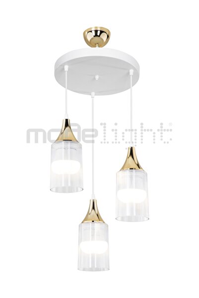 Modelight Aksel 3lü Beyaz / Gold Dekoratif Duylu