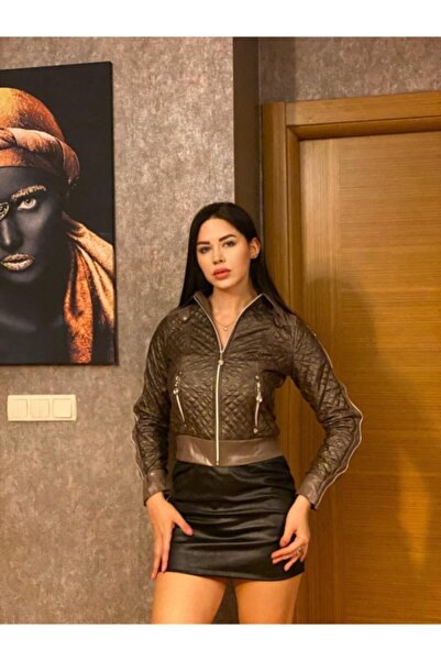 Fermuar Detaylı Deri Kapitone Ceket Mont