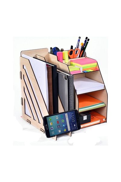 Cetinshop Document Rack Wooden Organizer Table Top Organizer Cream