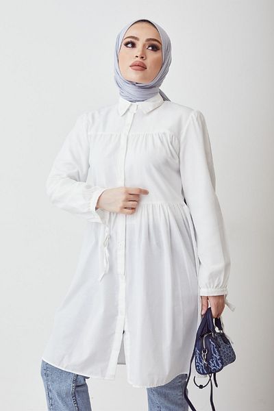 InStyle Tunica Lara cu Maneci Legate - Alba
