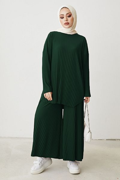 InStyle Mila Pleated Trousers Tunic Double Set - Emerald