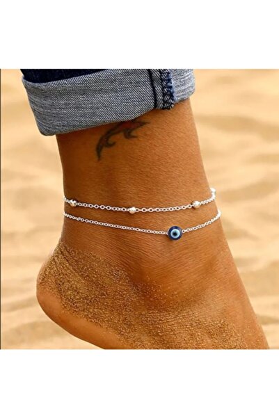 TakıConcept Gümüş Renk Kararmaz Nazar Boncuklu 2'li Halhal