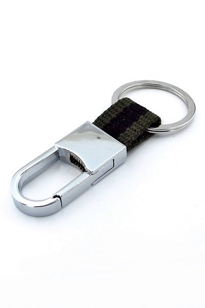 Solfera Military Hook - Khaki Green, Black Fabric, Metal Keychain - Kc948