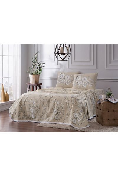 Taç Aleda Beige Single Printed Pique Set