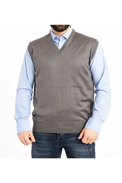 NOBLE STORE Men's Dark Gray V-Neck Father's Thin Wool Knitwear Sweater