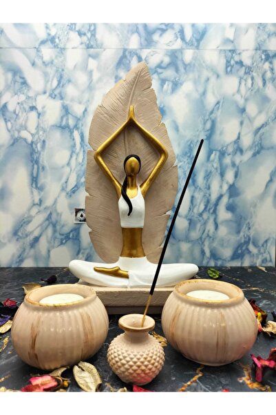 Damla Hediyelik Yoga Yapan Kız Tütsülük Ve Mumluk Krem&altın