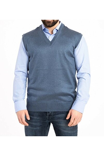 Genel Markalar Erkek Indigo V Yaka Baba Ince Yün Triko Süveter