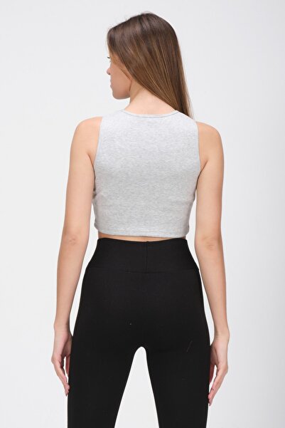 PUNKY CAT Women's Gray Crew Neck Crop Top Sleeveless Camisole T-shirt