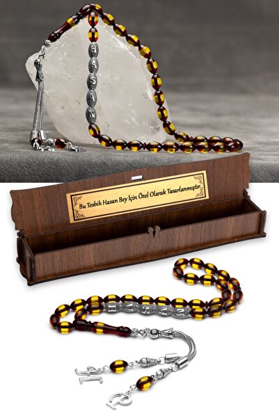 OTTOTESBİH Erkek Hediyelik Harf Püsküllü Kehribar Tesbih, Isimli Tespih Kızıl-s