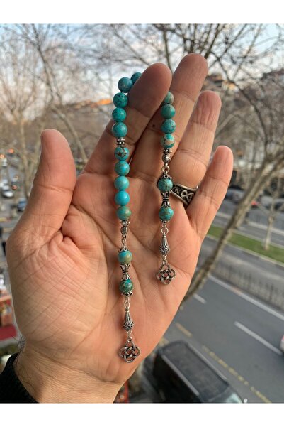vevasilver Firuze Taşı 19 Boncuklu 925 Ayar Gümüş Püsküllü Tesbih