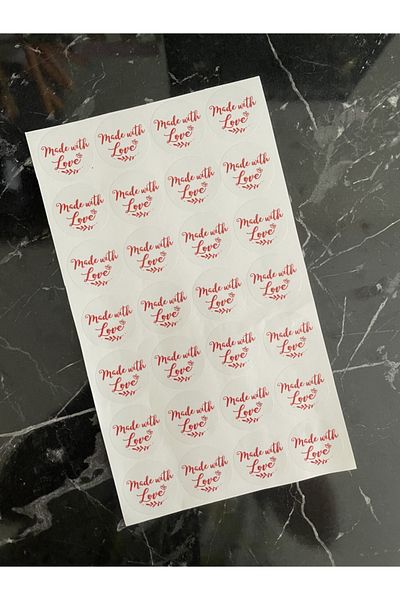 Hayal.kirtasiyesi Made With Love Transparent Sticker 4 Cm 35 Pieces Sticker, Adhesive Label