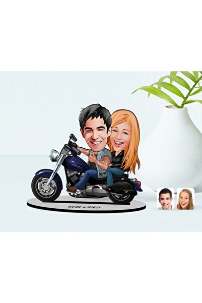 Bk Gift Kişiye Özel Motorcu Sevgililer Karikatürlü Ahşap Biblo Model-1