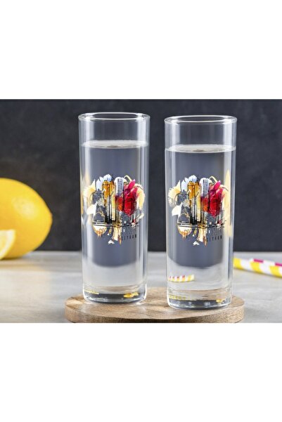 Bk Gift Kişiye Özel Renkli Baskılı Newyork Tasarımlı Ikili Vodka Bardağı-1