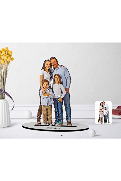 Bk Gift Kişiye Özel Tam Boy Aile Karikatürlü Ahşap Biblo Model-1