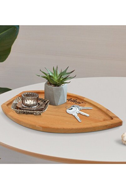 Bk Gift Kişiye Özel Kayık Tasarımlı Doğal Masif Ahşap Masaüstü Organizer