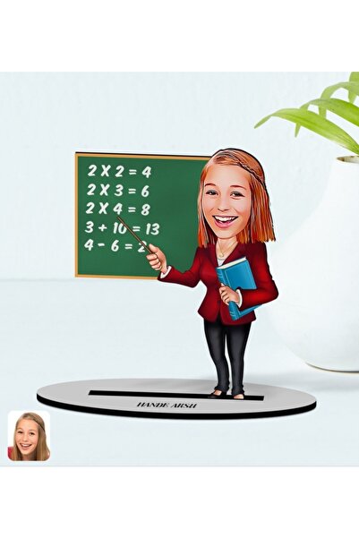 Bk Gift Kişiye Özel Kadın Ilköğretim Matematik Öğretmeni Karikatürlü Ahşap Bi...