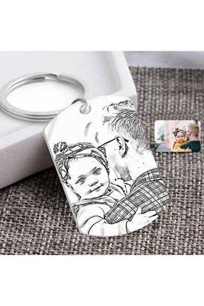 Bk Gift Kişiye Özel Tam Boy Karakalem Baba Ve Kız Karikatürlü Pleksi Anahtarl...