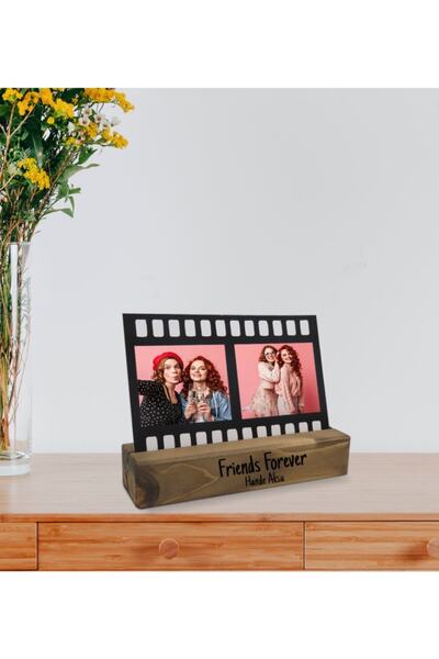 Bk Gift Arkadaşlara Özel 2 Fotoğraflı Film Şeridi Mesajlı Dekoratif Ahşap Stand