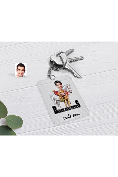 Bk Gift Kişiye Özel Beyaz Atlı Prens Karikatürlü Şeffaf Pleksi Anahtarlık-1