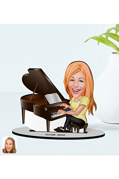 Bk Gift Kişiye Özel Kadın Müzik Öğretmeni Karikatürlü Ahşap Biblo Model-1