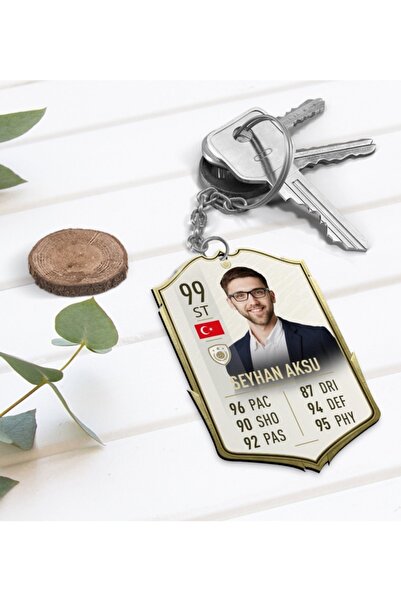 Bk Gift Kişiye Özel Ahşap Anahtarlık Futbolcu Kartı-11