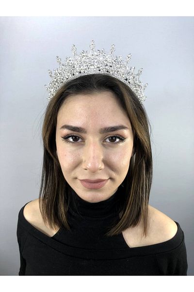 Hobigram Leganis Henna și Coroana de Mireasă de culoare argintie – Coroană, Piatră de cristal, Model elegant, Coroana de mireasă, Accesoriu de păr –