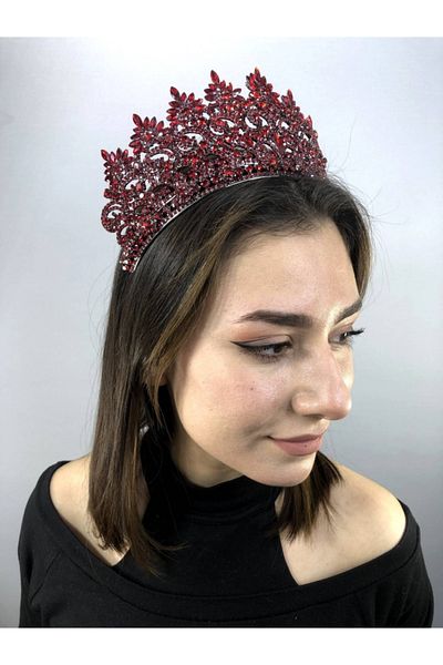 Hobigram Model roșu Angela Henna și Coroana de Mireasă – Coroană, Piatră de Cristal, Model Elegant, Coroană de Mireasă, Accesoriu de Păr