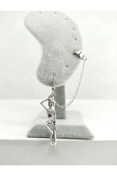 Köstebek Gothic Punk Skeleton - Long Chain Skull Earrings