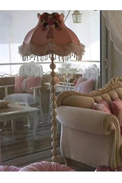 Dekovien Pudra Lambader Incili Ayak Fransız Güpür Ve Çiçek Süsleme Kadife Kumaş