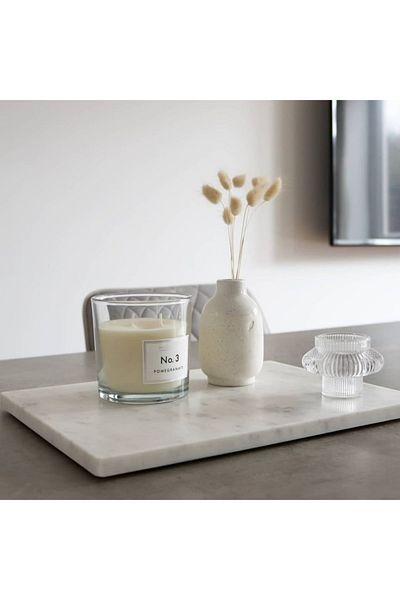 Sümeyra Marble Art White with Gray Transition Marble Plate Presentation Tray 10*20cm
