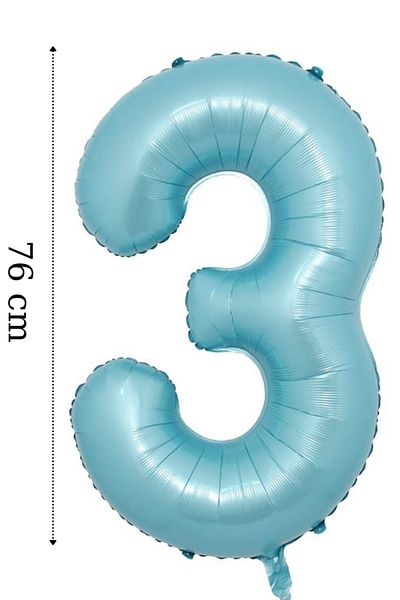 ELGALA Foil Balloon Number 3 Helium Balloon 76 Cm Blue Color