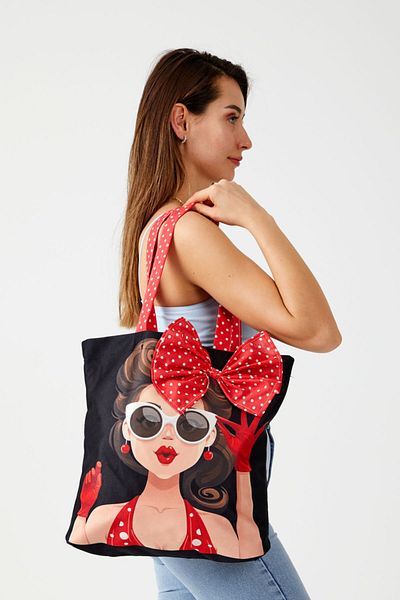 AYSHOME Women's Red Black Polka Dot Popart Tote Beach Bag