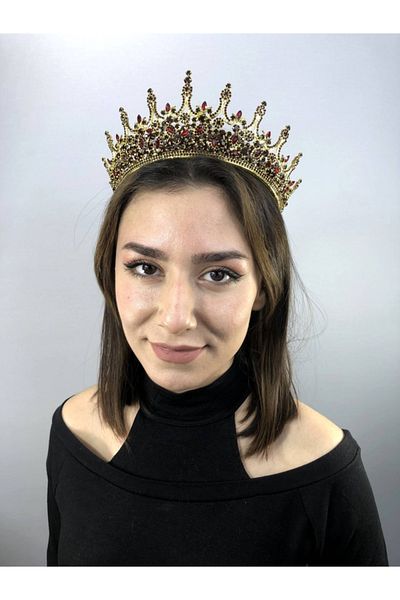 Hobigram Leganis Henna și Coroana de Mireasă de culoare aurie burgundă – Coroană, Piatră de cristal, Model elegant, Coroană de mireasă – Coroană
