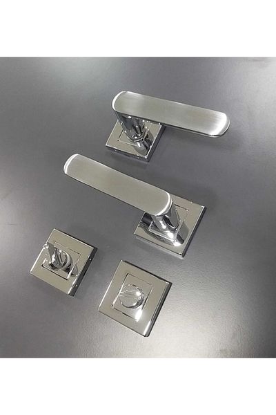 ARON Sofuoğlu Lüx Barbaros Square Rosette Chrome Shiny (BATHROOM - WC) Door Handle Aluminum / Steel