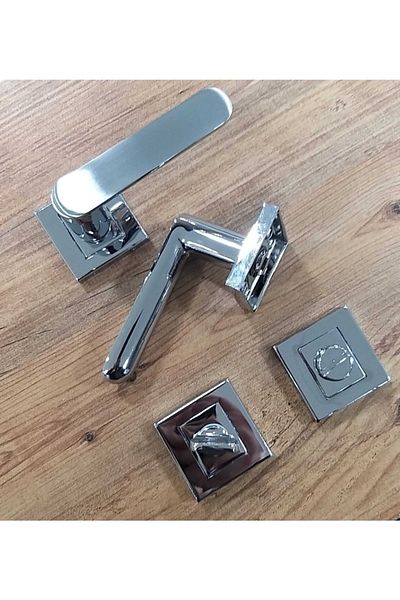 ARON Sofuoğlu Lüx Barbaros Square Rosette Chrome Shiny (BATHROOM - WC) Door Handle Aluminum / Steel