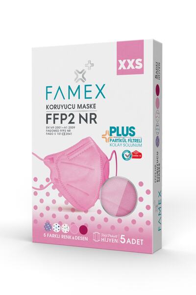 FAMEX N95 Ffp2 Koruyucu Kız Çocuk Maskesi 5 Farklı Renk Ve Deseli 5 Adet Duck...