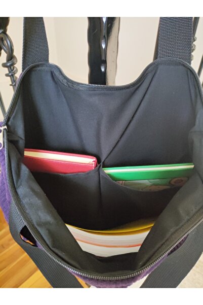 IŞIK Mor Fitilli Kadife 4 Cepli Çanta