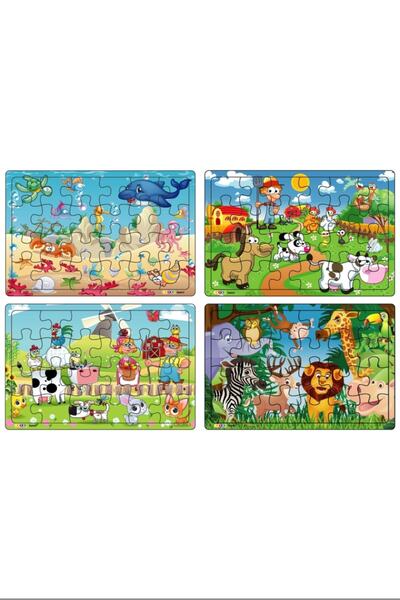 Hayal Sepeti Yeni 4 Adet 24 Parçalı Ahşap Puzzle Yapboz Seti, Çiftliğim, Okya...