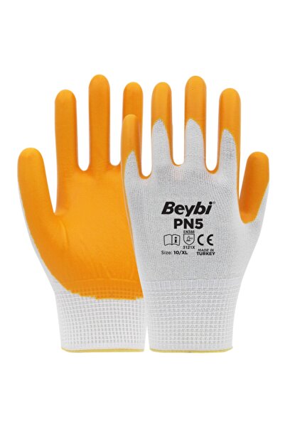 Beybi Pn5 Polyester Knitted Nitrile Gloves-Yellow-No:10-12 Pack