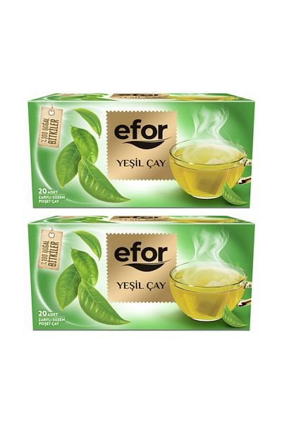 Efor 40 شاي أخضر سادة - مجموعة من 20 كوبًا و2 كيس شاي