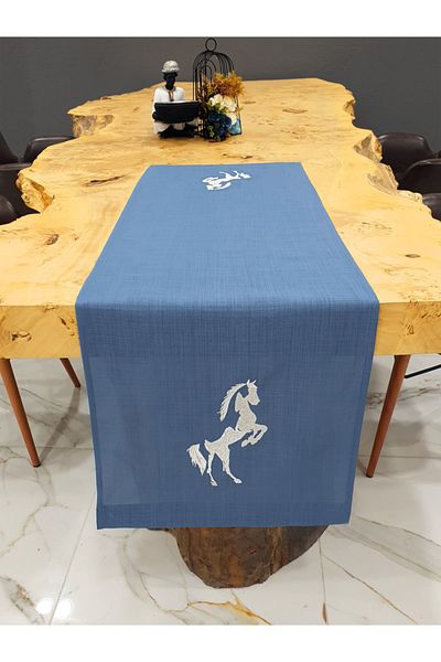 Tanem Home Silver Horse Brodat Lenjerie Importată American Service, Runner 40x140cm Albastru