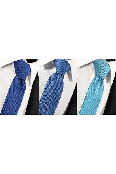 BLC Basic Line Co. Saks Blue Indigo Blue Turquoise Blue 3 Pack Dobby Tie Handkerchief Set