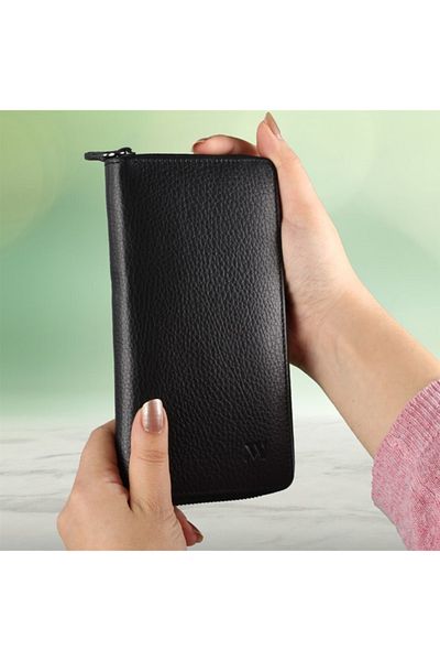 My Valice Unisex Genuine Leather Wallet with Phone Compartment and Card Holder 1821 Black