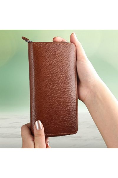 My Valice Unisex Genuine Leather Wallet with Phone Compartment and Card Holder 1821 Tan