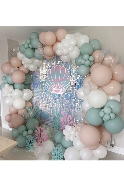 MERİ PARTİ Mold Green Salmon White Transparent Balloon Balloon Chain