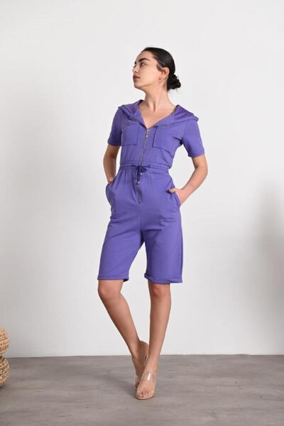 Koza Butik Salopetă mov cu mânecă scurtă și curea cu frânghie