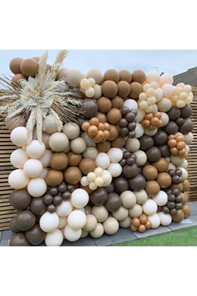 MERİ PARTİ Kahverengi Karamel Ten ve Somon Balon Zinciri 100 Adet