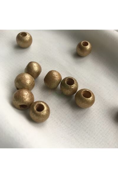 Bukle İplik خرز خشبي لامع ذهبي اللون مقاس 10 مم (50 قطعة)